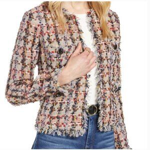 Halogen Tan Elsie Tweed Multicolored Frayed Edge Jacket Size Medium